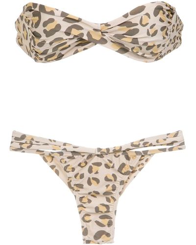 Amir Slama Leopard Print Bikini Set - Natural