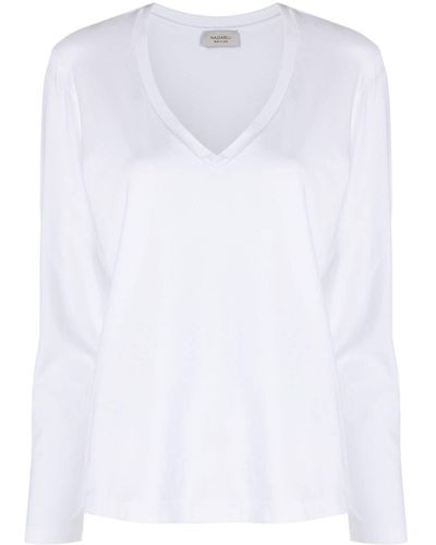 Mazzarelli V-neck long-sleeve T-shirt - Bianco