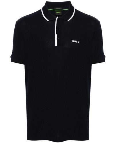 BOSS Piqué Poloshirt Met Logoprint - Zwart