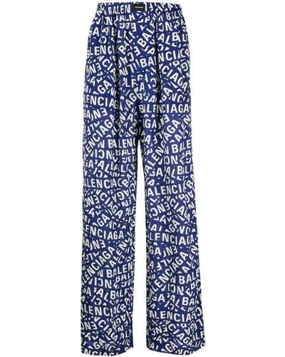 Balenciaga Logo-print Pajama Pants - Blue