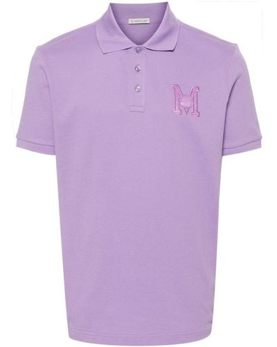 Moncler Polo en coton à patch logo - Violet
