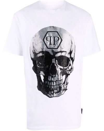 Philipp Plein T-Shirt mit verziertem Totenkopf - Weiß