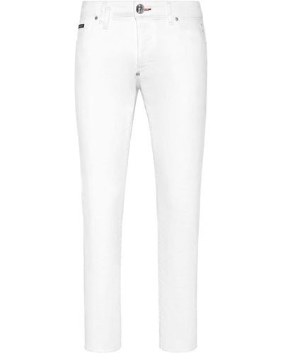 Philipp Plein Heart-appliqué Low-rise Skinny Jeans - White
