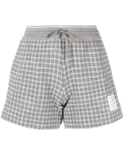 Thom Browne Short de sport en tweed à carreaux - Gris