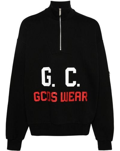 Gcds Sweater Met Halve Rits En Logoprint - Zwart