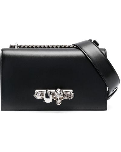 Alexander McQueen Jeweled Leather Shoulder Bag - Black