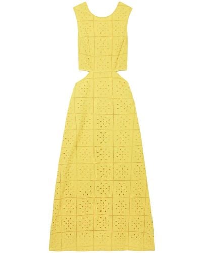 Ganni Broderie-anglaise Cotton Midi Dress - Yellow