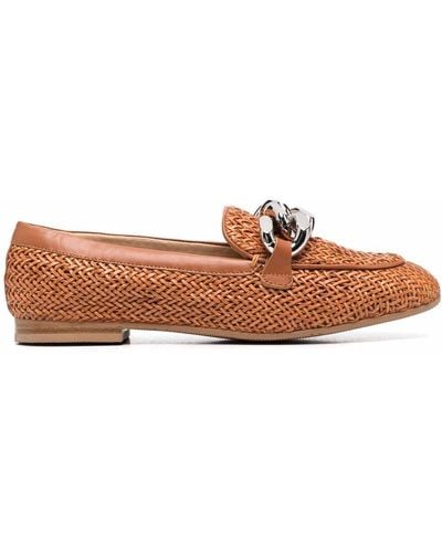 Casadei Chain-link Leather Loafers - Brown