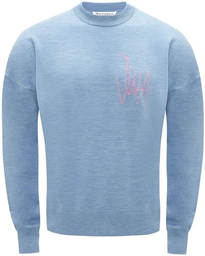JW Anderson Logo-print Crew Neck Sweatshirt - Blue