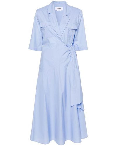 MSGM Vestido camisero midi con diseño cruzado - Azul