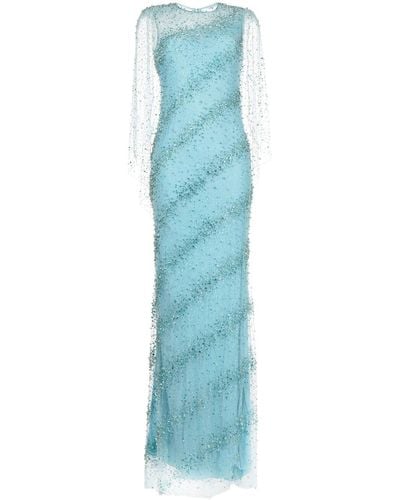Jenny Packham Roya Bead-embellishment Silk Gown - Blue