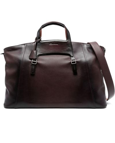 Santoni Zip-up Leather Holdall Bag - Black