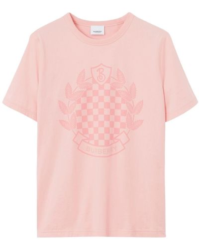Burberry Camiseta Chequered Crest - Rosa