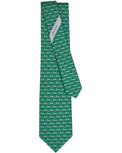 Ferragamo Tiger-print Silk Tie - Green