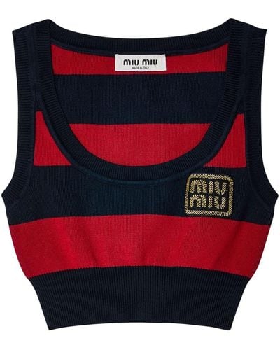Miu Miu Logo-appliqué Striped Knit Top - Red
