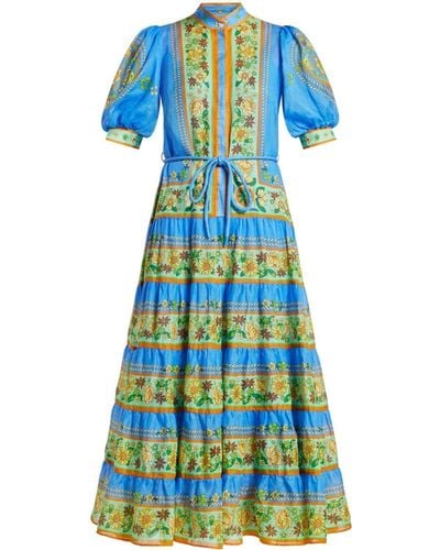 ALÉMAIS Midi-jurk Met Bloemenprint - Blauw