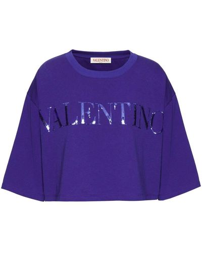 Valentino Garavani Sequin-embellished Cropped T-shirt - Purple