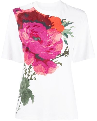 Erdem Floral-print Cotton T-shirt - Pink