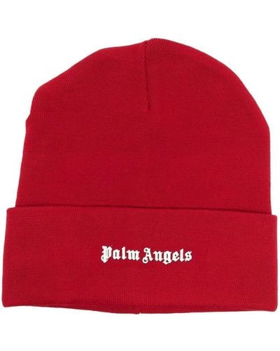 Palm Angels Strickmütze mit Logo-Print - Rot