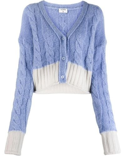 Filippa K Cable-knit Cropped Cardigan - Blue