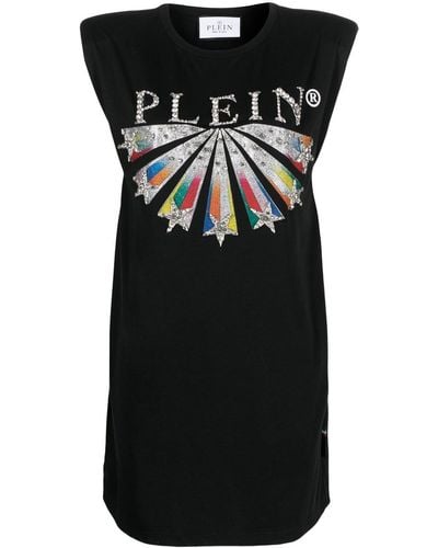 Philipp Plein Embellished Logo-print T-shirt Dress - Black