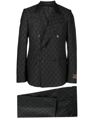 Gucci Doppelreihiger Anzug mit GG - Grau