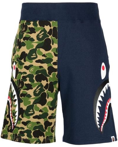 A Bathing Ape Abc Camo Side Shark Cotton Shorts - Blue