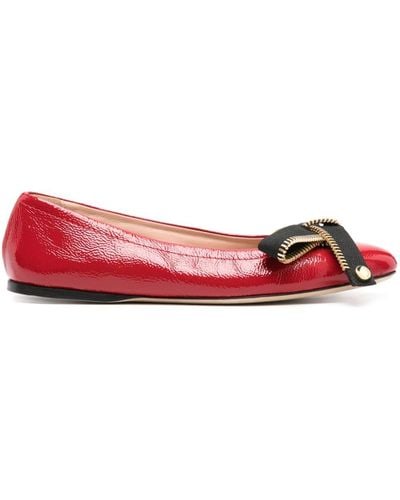 Moschino Bow-detail Patent Ballerina Shoes - Red