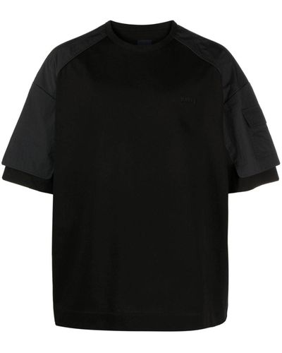 Juun.J Logo-embroidered Paneled T-shirt - Black