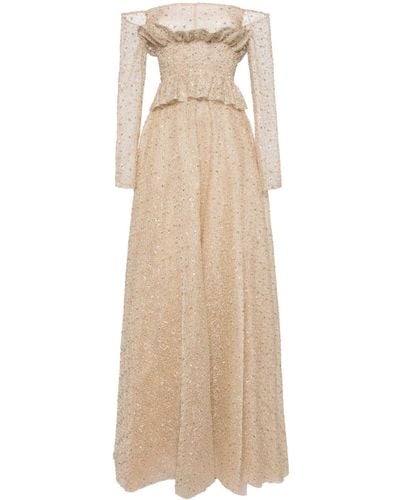 Saiid Kobeisy Off-shoulder Tulle Gown - Natural