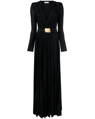 Elisabetta Franchi Pleated Belted Maxi Dress - Black