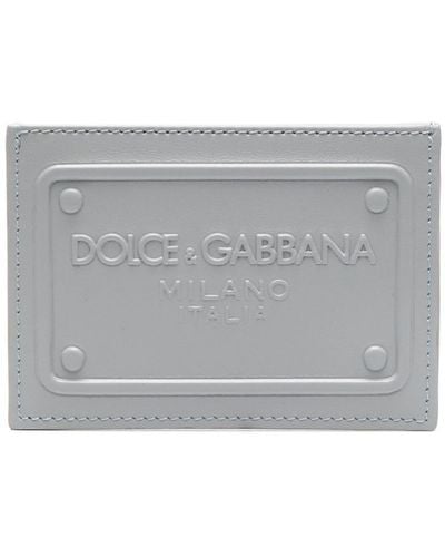 Dolce & Gabbana Porte-cartes en cuir à logo embossé - Gris