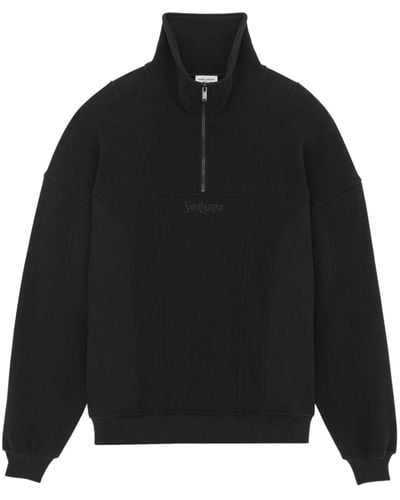Saint Laurent Logo-embroidered Cotton Sweatshirt - Black