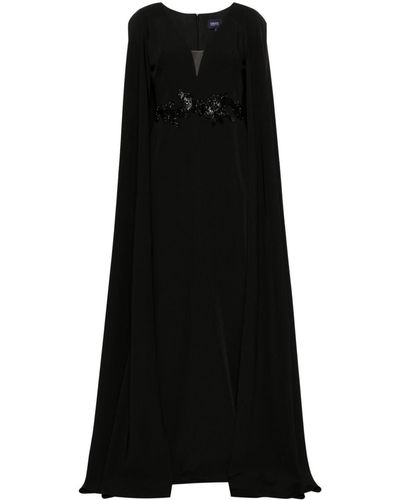 Marchesa Robe longue à appliques fleurs - Noir