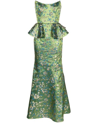 Marchesa Floral-embroidery Dress - Green