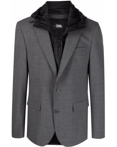 Karl Lagerfeld Detachable Hood Blazer - Grey