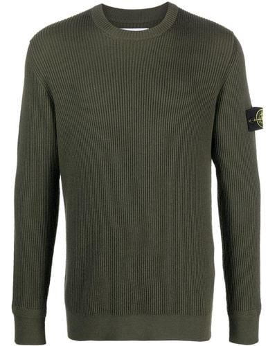 Stone Island Compass-patch Virgin-wool Sweater - Green