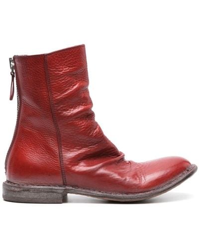 Moma Distressed Leather Ankle Boots - Red