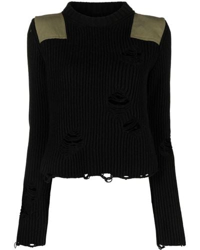 MM6 by Maison Martin Margiela Distressed Ribbed Sweater - Black