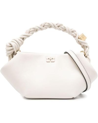 Ganni Mini Egret Leather Tote Bag - White