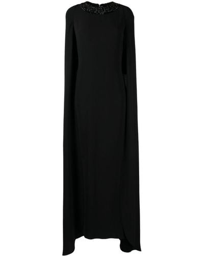 Versace Greca Crystal-embellished Cape Silk Dress - Black