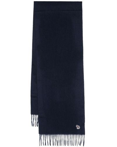 PS by Paul Smith Zebra-patch Fringed Wool Scarf - Blue