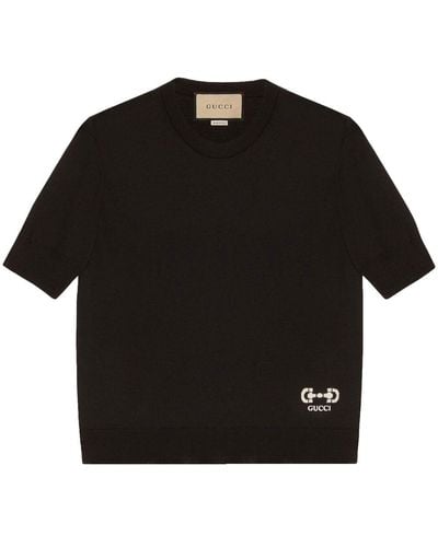 Gucci Camiseta de punto con logo - Negro