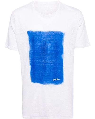 120% Lino Camiseta con pintura estampada - Azul