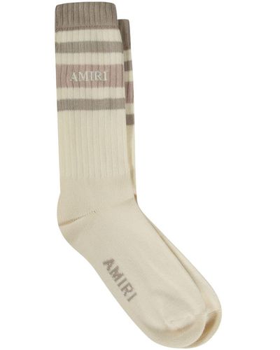 Amiri Logo-embroidered Striped Crew Socks - White