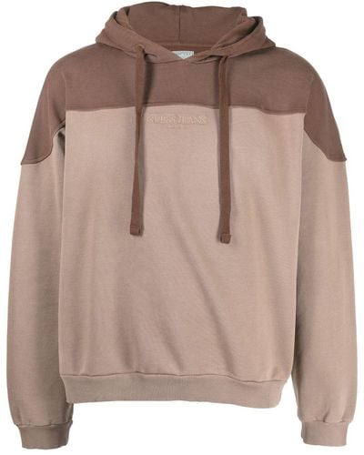 Guess USA Embroidered-logo Cotton Hoodie - Brown