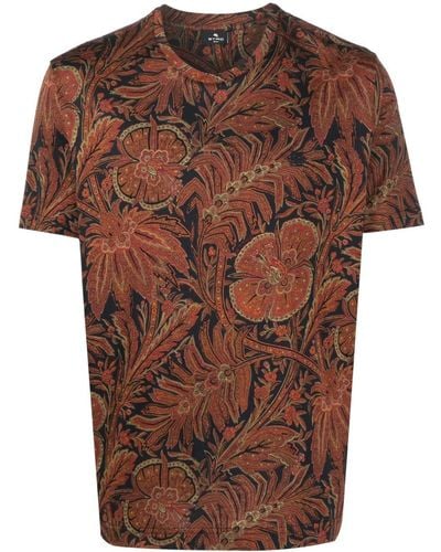 Etro Floral-print Cotton T-shirt - Brown