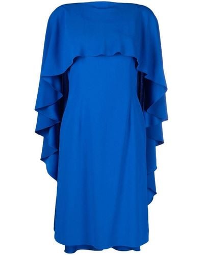 Alberta Ferretti Ruffle-detail Round-neck Dress - Blue