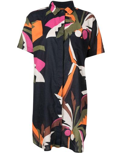 Osklen Robe-chemise en lin mélangé à imprimé végétal - Multicolore