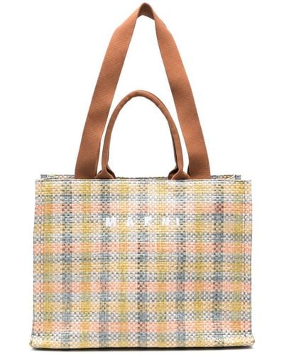 Marni Checkerboard Raffia Tote Bag - Natural
